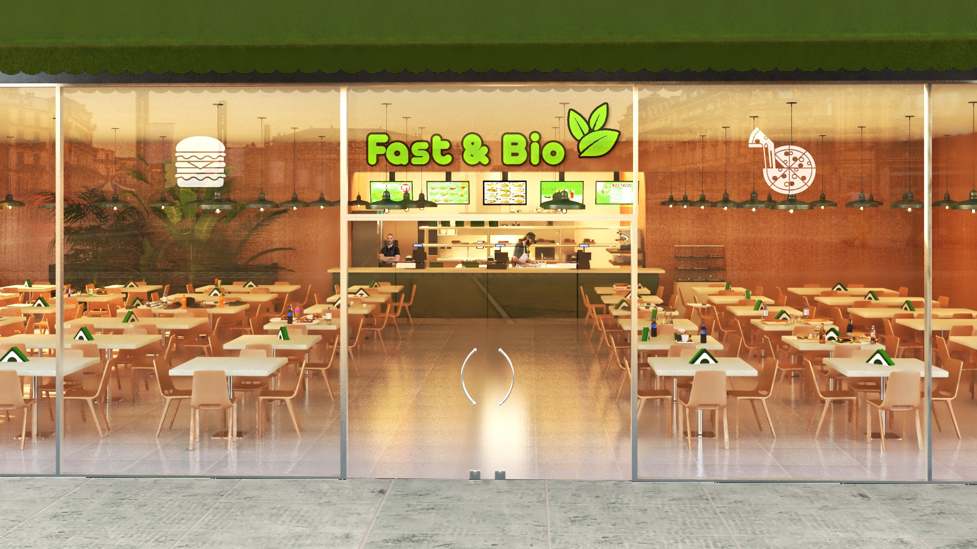 Design et Aménagement d'un fastfood bio - Graphiste 3d freelance