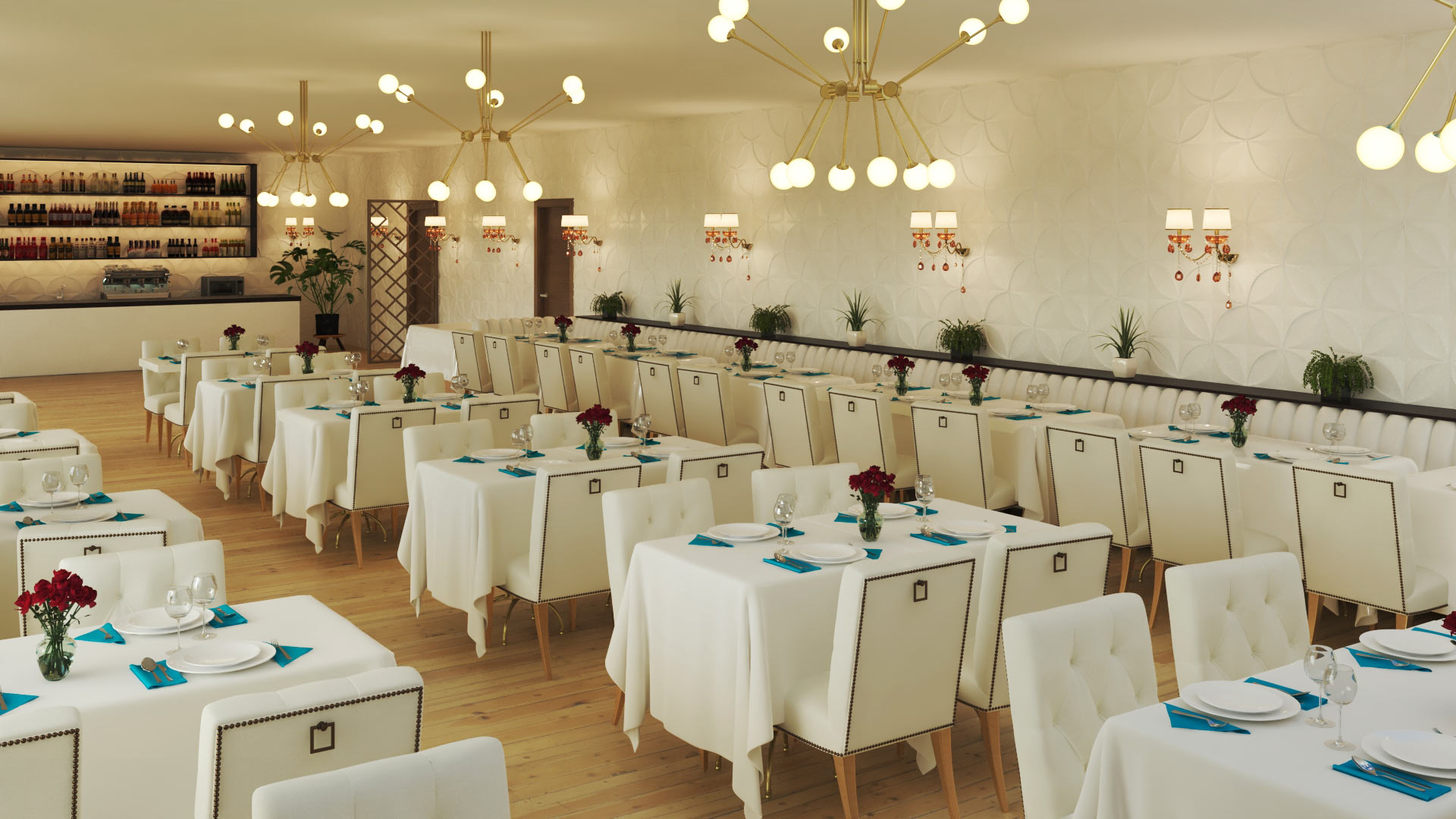 Salle de restaurant, modélisation 3d - Décoratrice Graphiste architecture 3d freelance 