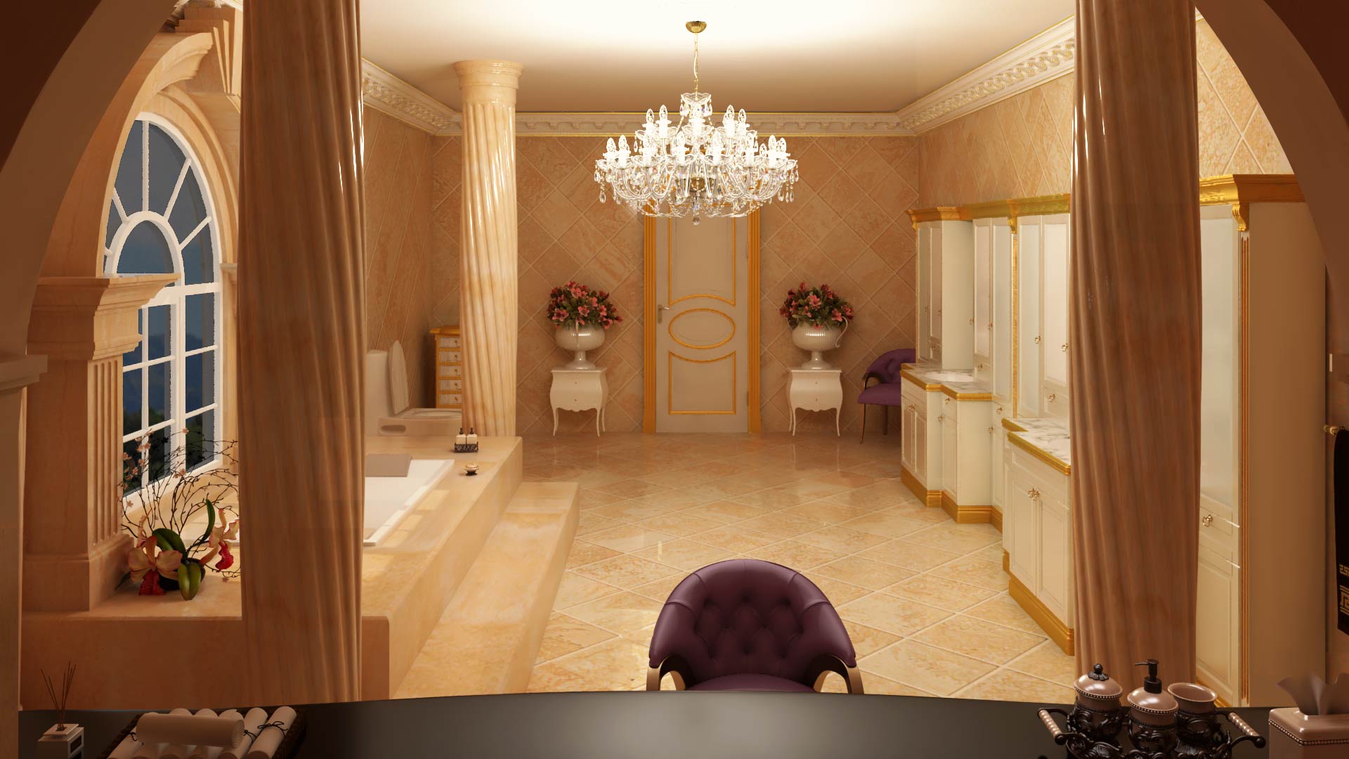 Salle de bain avec colonnes - Marina Sije, Graphiste 3d Freelance