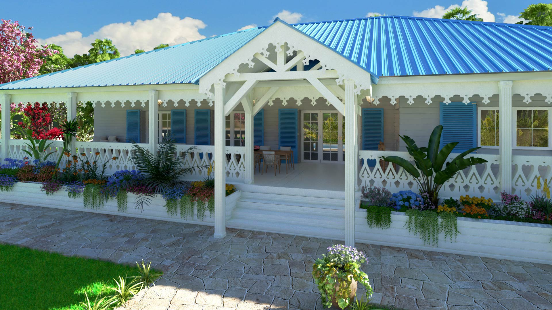 Perspective 3d maison tropicale