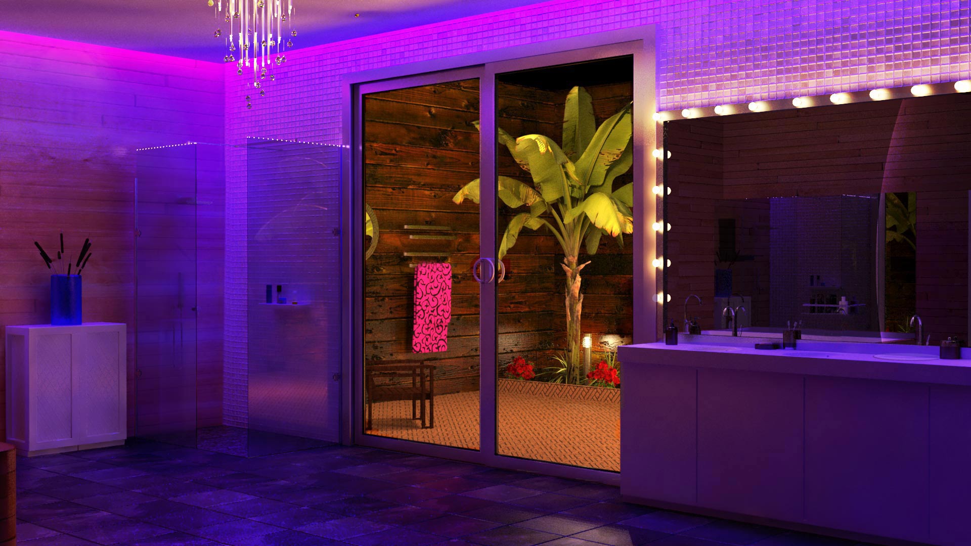 Graphiste 3d salle de bain, éclairage. Design et agencement de maison individuelle, architecture et décoration d'intérieur
