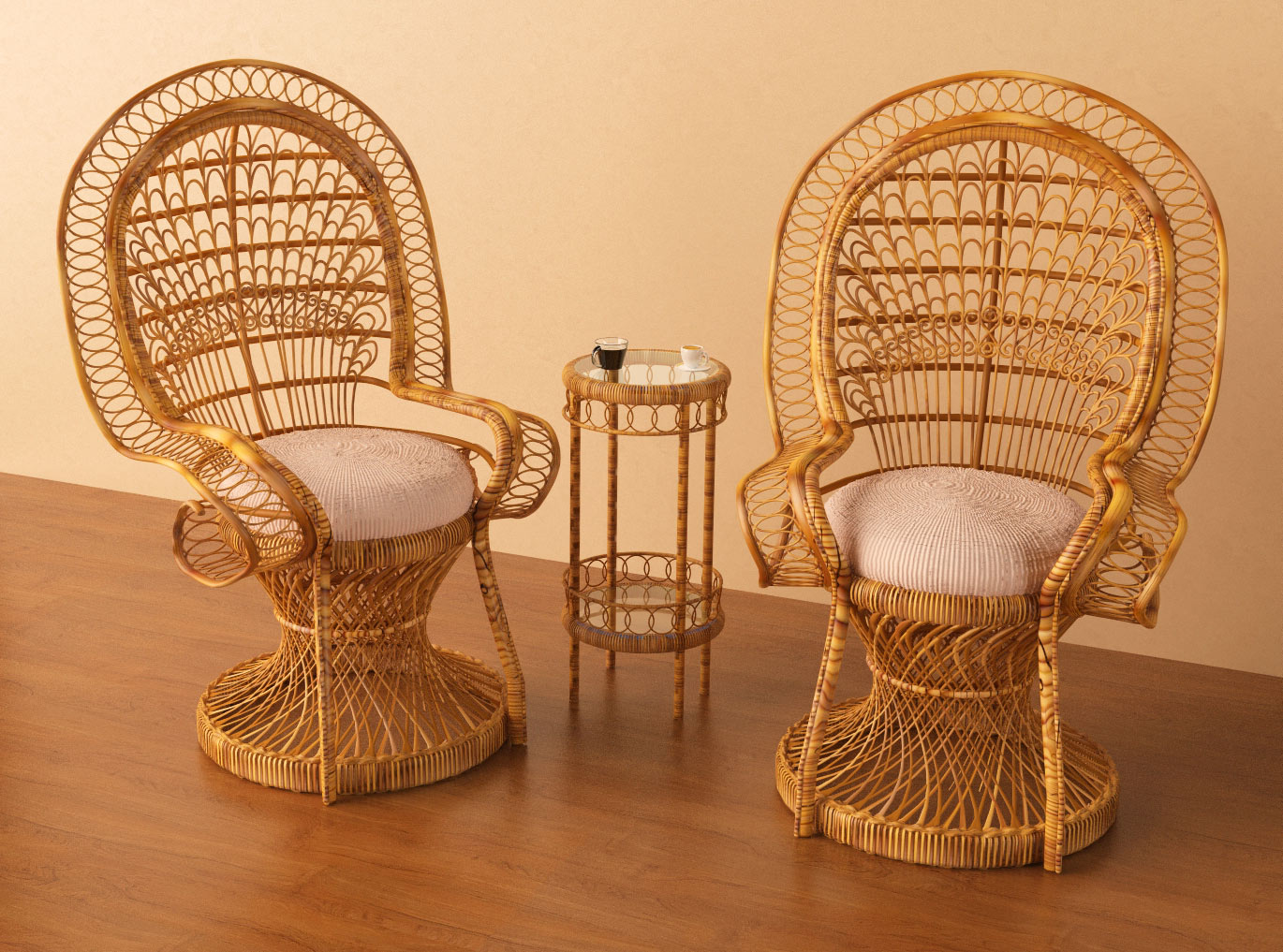 Modélisation 3d meubles fauteuils en rotin bamboo