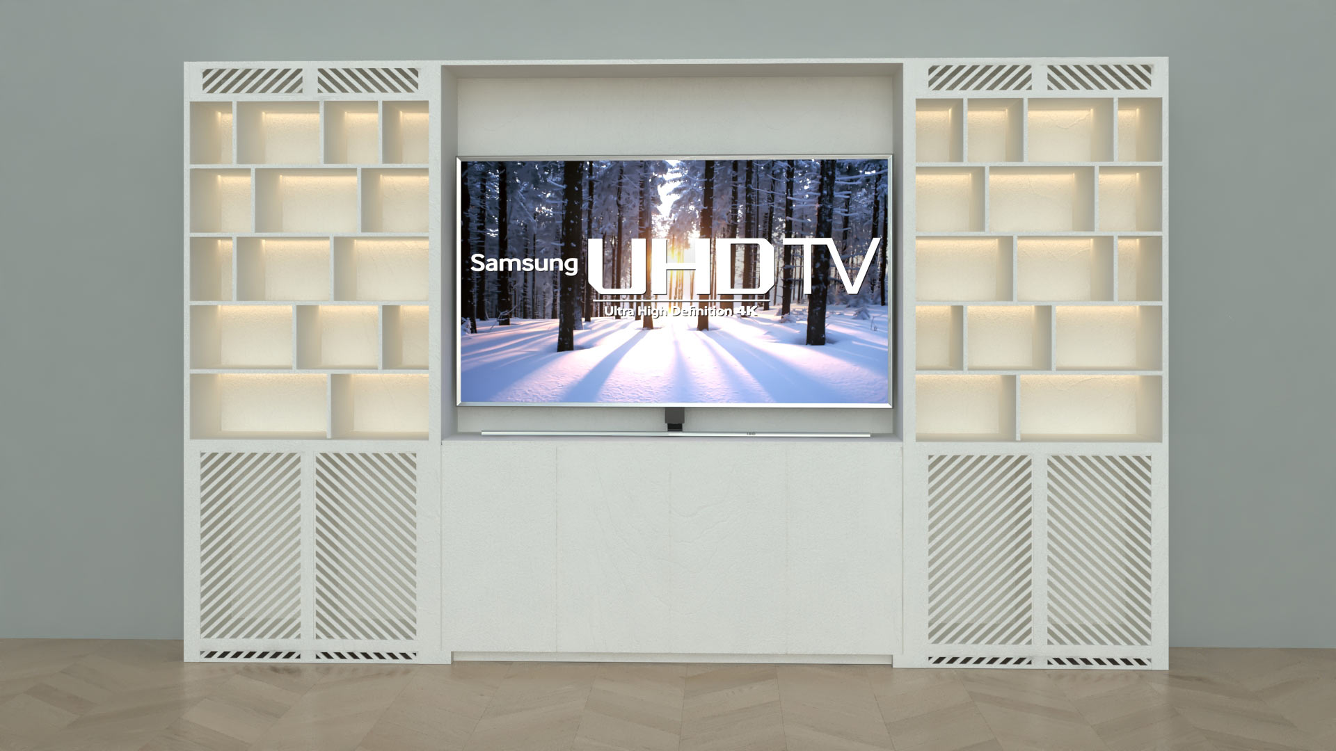 Bibliothèque meuble TV - Modélisation 3D sur-mesure pour la rénovation par Infographiste 3d mobilier sur-mesure